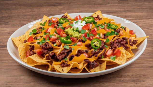 A glimpse of nachos topped with carne asada.
