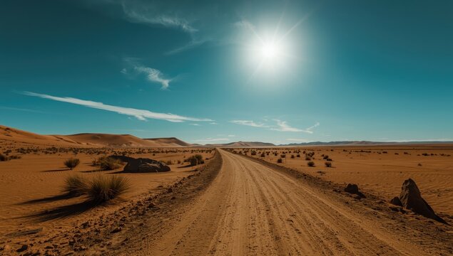 An abandoned dirt path in a desolate desert, devoid of any life.