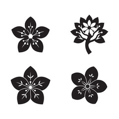 Obraz premium Black and white illustrations of various flowers and a tree with stylized leaves and petals in a minimalist design style simple line art for graphic design or decoration