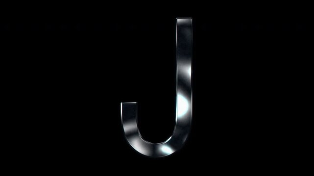 Silver metallic capital letters "J". Alpha channel. Seamless loop video