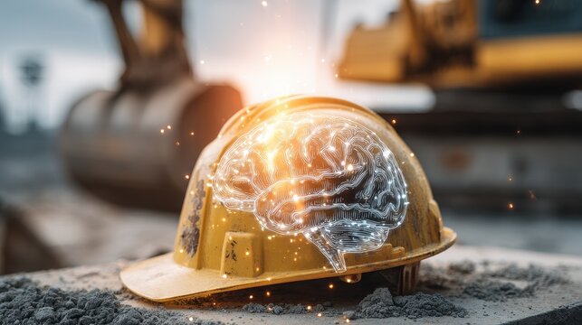 Innovative safety training for construction workers safety site image of a hard hat with brain design bright environment close-up view mental awareness.