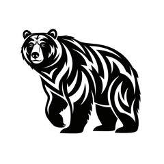 Obraz premium Stylized Tribal Grizzly Bear Vector Illustration, Black and White Bear Mascot Logo Design Isolated on White Background