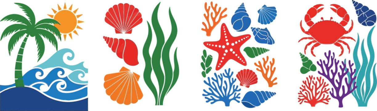 A colorful set of ocean and beach themed stickers