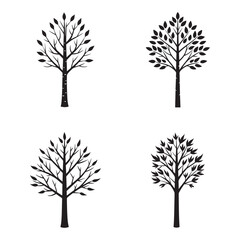 Obraz premium Black silhouette trees with different leaves on white background for design and decoration tree silhouettes for landscape and nature illustrations