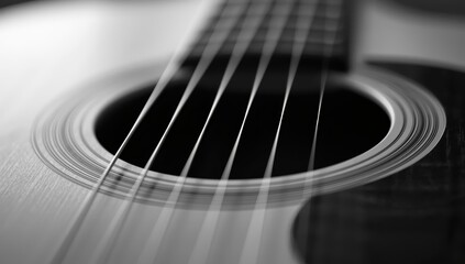 Fototapeta premium Detail of guitar strings. Acoustic instrument. Monochrome image.
