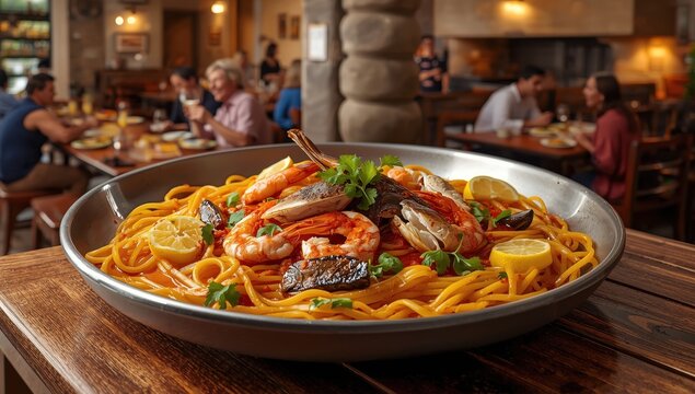 Fideua, a seafood pasta meal from Valencia, is a traditional Catalan noodle dish.