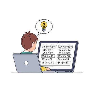 Boy Solving Math Problems on Laptop.