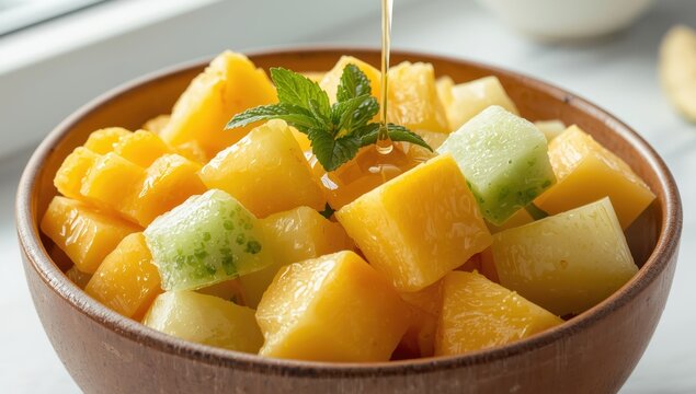 Fruit medley bowl for breakfast.