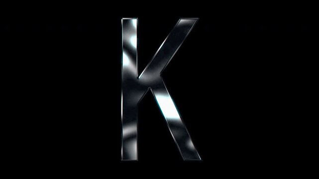 Silver metallic capital letters "K". Alpha channel. Seamless loop video