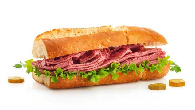 Homemade corned beef and lettuce on French bread