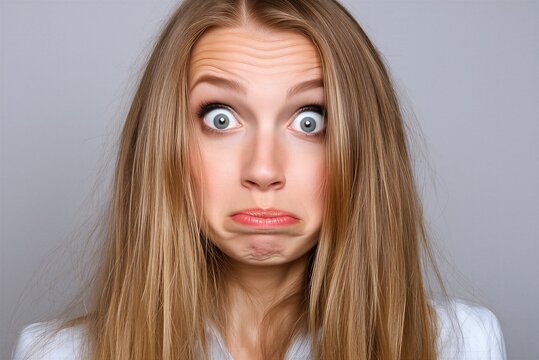 Funny Shocked Woman Face Close-Up, Exaggerated Surprise and Emotional Reaction
