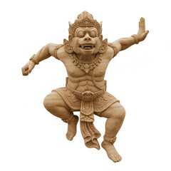 Fototapeta premium Ancient Stone Sculpture of a Fierce Deity in Dynamic Pose.