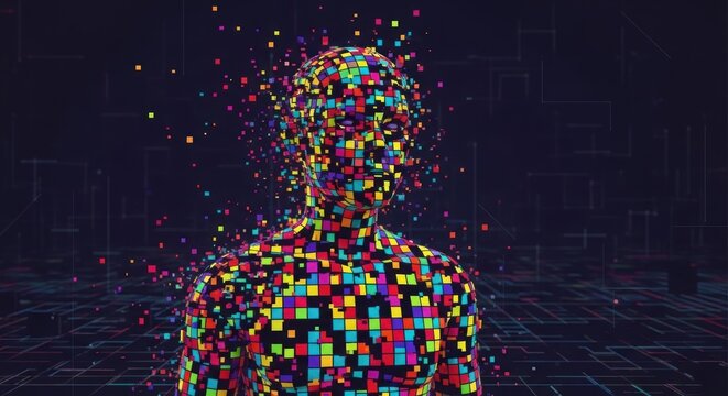 Human Form Pixel Art Colorful Portrait.