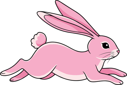 Cute Pink Rabbit Running, Playful Cartoon Animal, Vector Illustration
