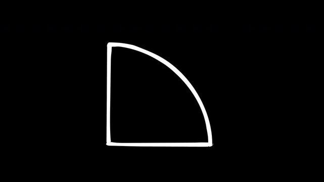 Hand-drawn white circle quadrant outline animation on black background