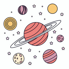 Colorful cartoon planets and rings in space © shahin11