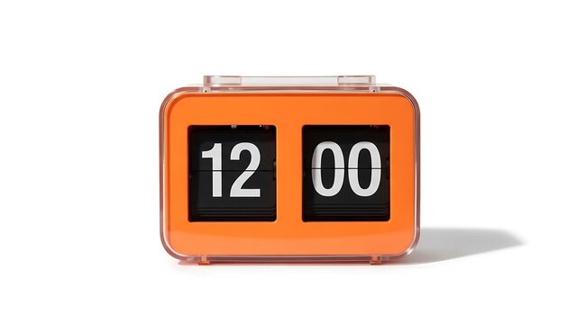 Orange flip clock displaying 12 00 timer