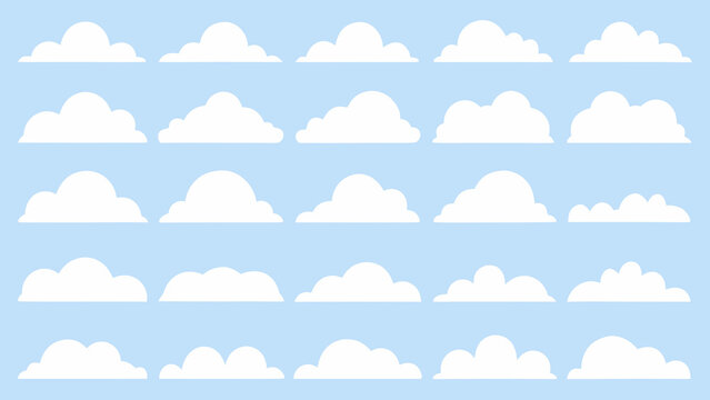 A repeating pattern of fluffy white cartoon clouds against a light blue background