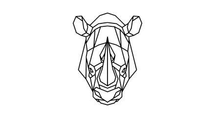 Rhino geometric head outline with polygonal facets,front view minimal line art icon design featuring © Torikul