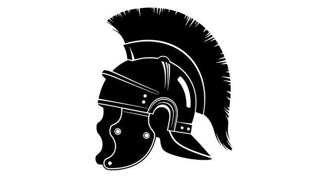 Helmet ancient Spartan warrior profile icon with crest plume, bold black silhouette and clean outline