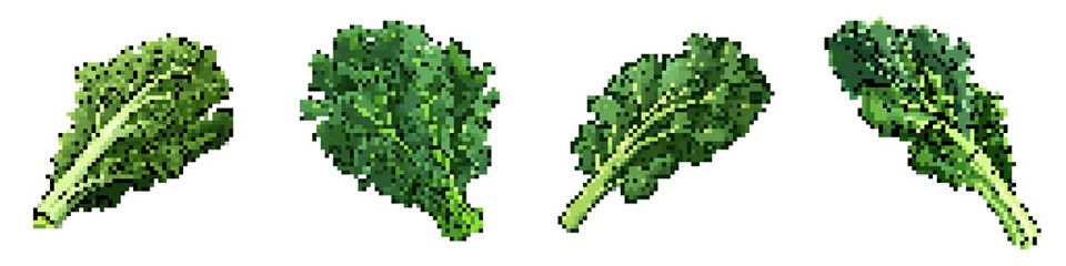 Fototapeta premium Kale pixel icon set. retro, pixelated 2d graphics for games and apps