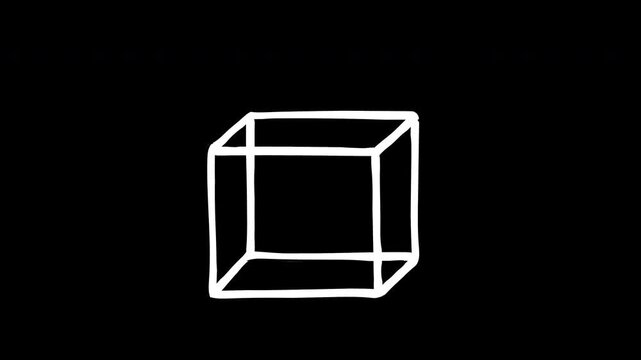Hand-drawn 3D cube wireframe animation with alpha channel