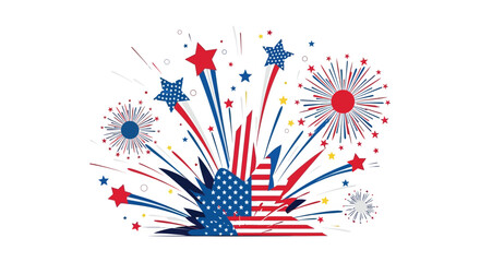 Fototapeta premium Abstract Patriotic Fireworks Explosion with American Flag Elements and Stars