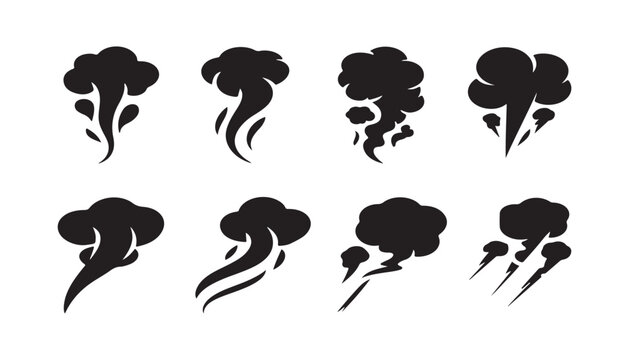 Varied abstract illustrations of stylized smoke or cloud formations