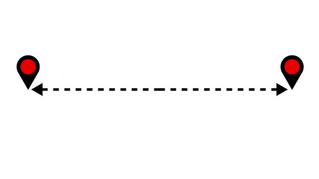 Measuring distance length line animation with digital map location pin point. on alpha channel. Double side arrow icon animation. left and right side arrow measurement motion graphics