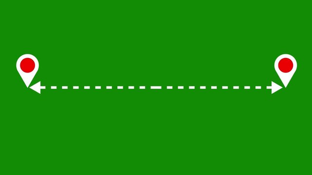 Measuring distance length line animation with digital map location pin point. on alpha channel. Double side arrow icon animation. left and right side arrow measurement motion graphics