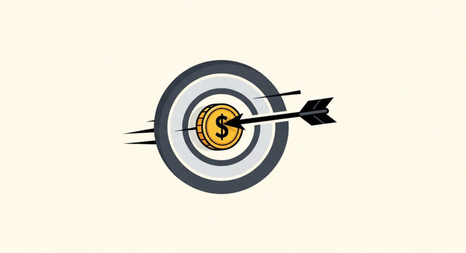 Target with arrow hitting bullseye and dollar coin.