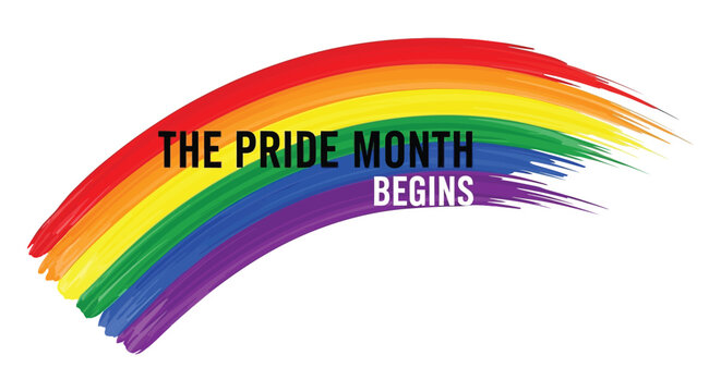 Rainbow Pride Flag Brush Strokes with Text "The Pride Month Begins"