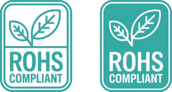ROHS Compliant Certification Badge Icons with Leaf Symbol for Eco-Friendly Electronics Labeling