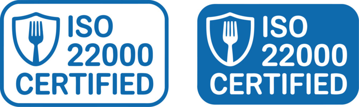 ISO 22000 Certified Badge Icon Set for Food Safety Management and Quality Assurance Labels