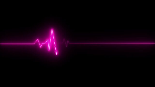 Neon ecg line animation video on black background. Heart beat. Electrocardiogram. One pulse line. ECG heartbeat monitor, ECG monitor, Heart beating and pumping, medical abstract animation.