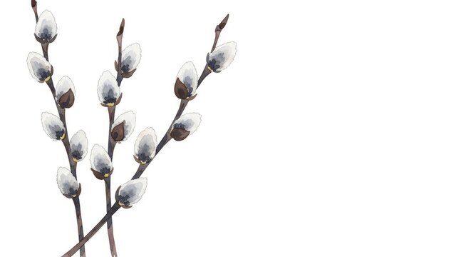 Watercolor pussy willow branch with buds on white background mother's day background wallpaper poster banner download 2026 2027