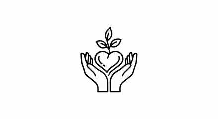 Obraz premium Open hands cradling a heart with a plant growing from it