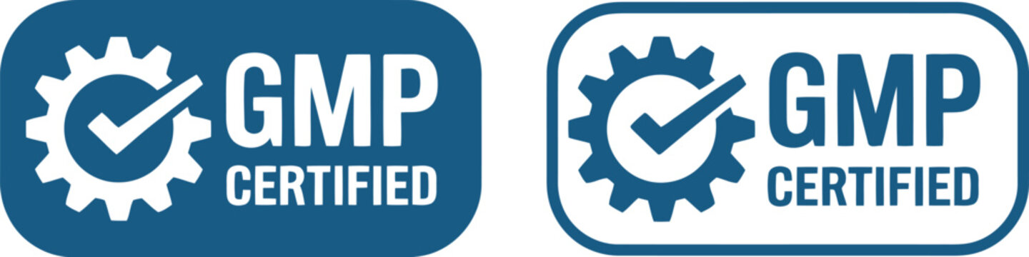 GMP Certified Badge Icon Set &ndash; Blue Quality Assurance Label for Manufacturing Compliance and Certification
