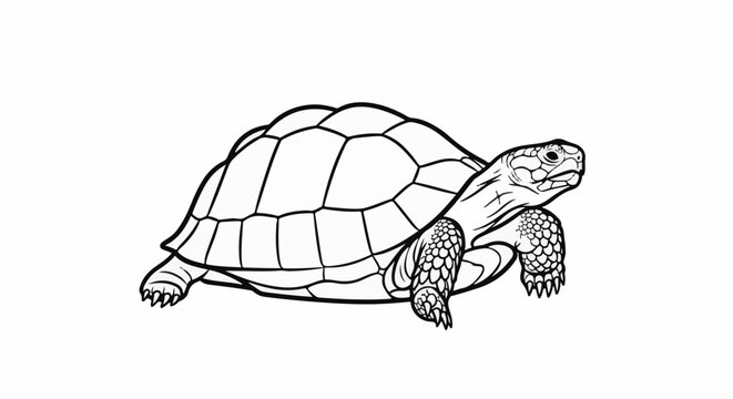 Outline drawing of a terrestrial tortoise on a plain white background
