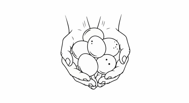 Pair of cupped hands holding a pile of eggs