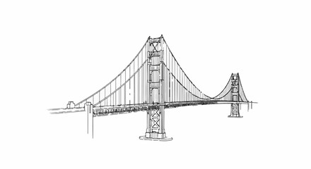 Fototapeta premium Pen and ink sketch of a majestic suspension bridge spanning across a body of water