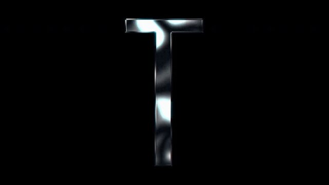 Silver metallic capital letters "T". Alpha channel. Seamless loop video