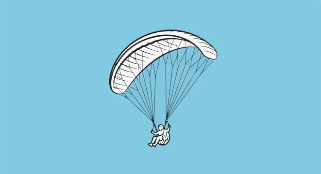 Person paragliding on a blue background with a white parachute