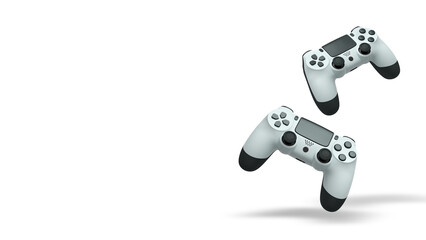 Wireless gaming controllers flying in air isolated on white background, symbolizing gaming technology concept © Vasyl Onyskiv