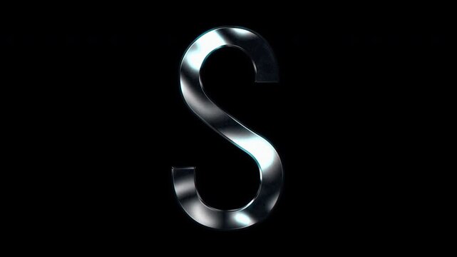 Silver metallic capital letters "S". Alpha channel. Seamless loop video