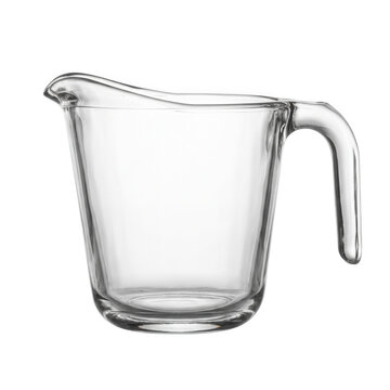 empty clear glass measuring cup with handle isolated on transparent background