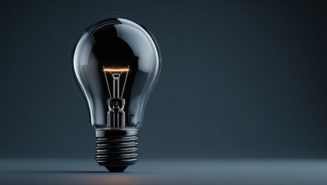 Lit incandescent light bulb glowing on a dark background with clear glass cover