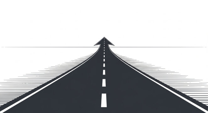 Straight asphalt road leading to the horizon with white background.
