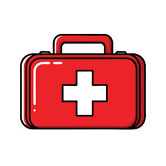 Obraz premium Bright Red First Aid Kit with White Cross for Emergency Medical Supplies