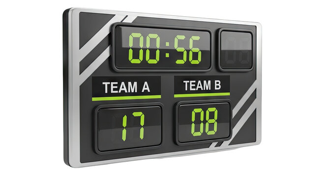 Sports scoreboard displaying time and scores for Team A and Team B